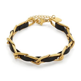 Gold chain and leather bracelet 87307