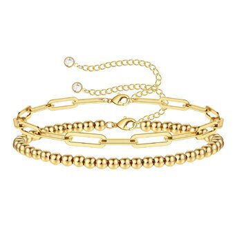 Bracelete duplo elos e bolinhas gold 87176