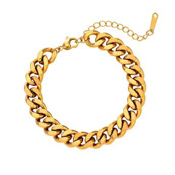 Wide gold chain bracelet 87354